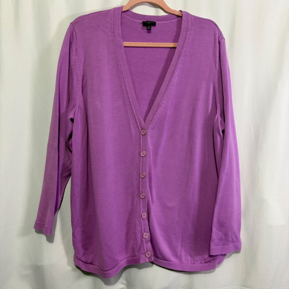 Talbots Plus Womens 2X Orchid Purple V-Neck Button Front Cardigan Sweater Cotton